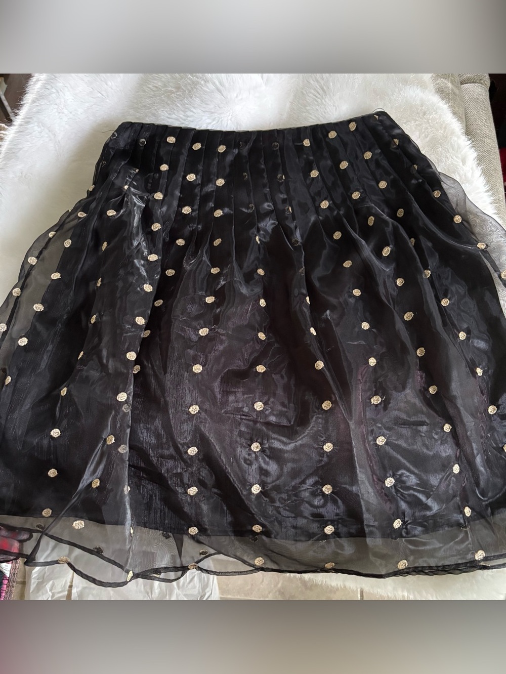 Black Polka Dot Organza Skirt - Elegant Women's Skirt size 10